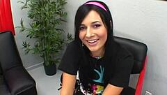 rocker ashli in lingerie gives blowjob, sucking dick and licking balls while masturbating pussy