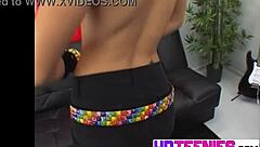 rocker ashli in lingerie gives blowjob, sucking dick and licking balls while masturbating pussy