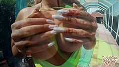 Bikini babe Kayy's wet snatch gets a fingering workout in solo masturbation video