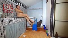 Housewife Dominated in Laundry with Washing Machine Pussy Licking