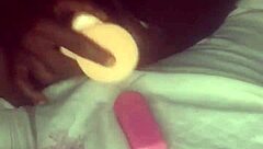 She rides dildo in pussy and anal until creampie. Intense toy play leads to explosive finish.