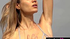 Extra Skinny Blonde Italian Babe Francy Torino Undresses At Beach