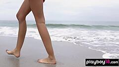 Extra Skinny Blonde Italian Babe Francy Torino Undresses At Beach