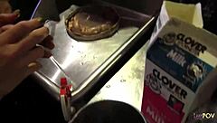 New Blonde Employee Taught Kitchen Lesbian Lessons