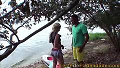 Amateur sex on the beach with a sexy blonde