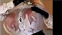 M mounds oiled shirt bouncing with fake tits!