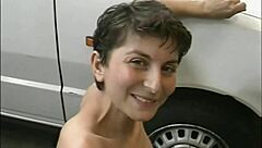 slut wants to be fucked on my car with hardcore outdoor blowjob