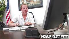 charley gets bold blowjob from mark wood on desk