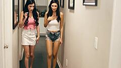 Spying on step sis gianna dior and savannah sixx tribbing their virgin pussies with oral and masturbation.