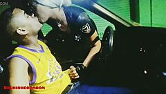 Brazilian brunette policewoman gets wet with big cock in car