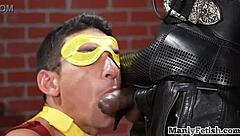 Muscular bodybuilder dominates and fucks a submissive gay bottom in cosplay