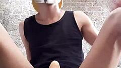 twink is riding a dildo in gay toy scene