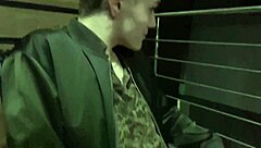 Casey Donovan and David Galager sucking on holiday balcony