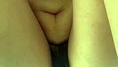 Training to fuck with dildo and hairy pussy