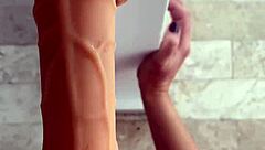 Training to fuck with dildo and hairy pussy