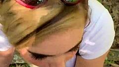 Blondie gets a deepthroat in the great outdoors POV - CandyCourt