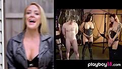 Kate, the blonde mistress in latex, trains her subslut with spanking and big tits in this fetish session.