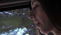 My girlfriend slut performs bj in cable car scene 3