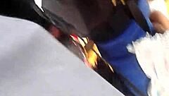 Peeking under nylon skirt at panties