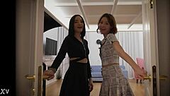 Skinny sisters get double penetrated and covered in cum in hardcore video