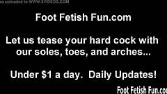 Pretty toes tease cock in femdom bdsm.