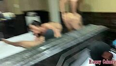 Three Trans Women Deepthroat and Bend Over for Anal in Homemade Party