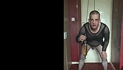 Hey, can you handle watching this sissy crossdresser swallow piss?