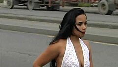 i'm soo nervous showing off my tits and ass on the streets and pier in santos sp
