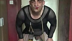 Hey, can you handle watching this sissy crossdresser swallow piss?