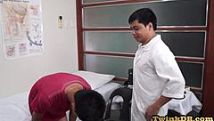 Asian doctor uses dildo on twink's anus in hospital setting