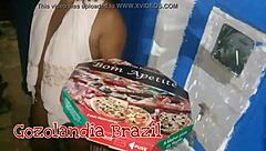 Latina Paty in Lingerie Serves Delivery Guy Outdoors