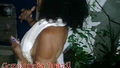 Latina Paty in Lingerie Serves Delivery Guy Outdoors