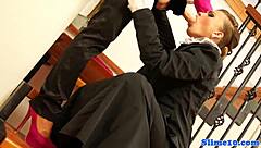 Classy Les Babe Sucks Dildo And Gets Creamed!