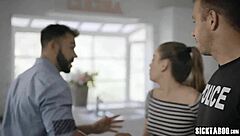 Corrupt policeman bangs sexy fiancee while teen watches blowjob.