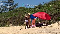 Hotwife Waiting For The Big Black Cock In White Trunks In Front Of The Cuckold During Outdoor Massage Session!