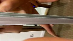 Mirror quickie with ex-girlfriend's giant pussy creampie