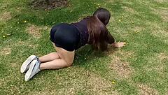 Latina Teen Exercises Without Underwear, Hole in Shorts Exposed in Homemade Video