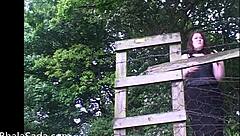 British chubby babe strips fully nude in public outdoors