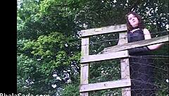 British chubby babe strips fully nude in public outdoors