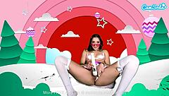 Camgirl with cosplay outfit pleasures herself with toy on camera
