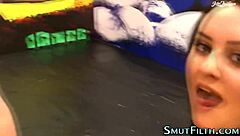 Kinky tattooed ho guzzles big cock cum in blowbang