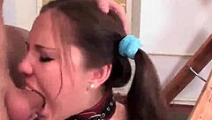 brunette teen submits in extreme bondage tied blowjob