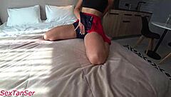 Cheerleader gives doggy and blowjob at hotel with her big ass