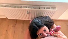 Cute Teen Brunette Handles Rough Blowjob On Monster Cock, Licking Balls Intensely