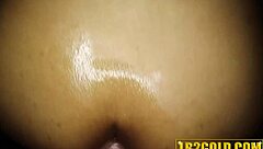 asian shemale teased by monster cock in doggystyle position with big dildo toys