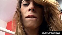 Super sexy Brazilian shemale babe Jaqueline Dark strokes her hard cock