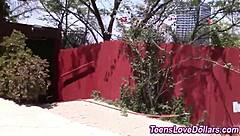 paid teen gets facialized in pov style outdoors