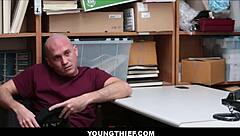 Blonde Teen 18+ Shoplifter Fucked by Officer with Boyfriend Watching