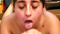 Latina sucks big dick dry in intense blowjob session