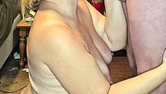 Cumshot on her pregnant tits